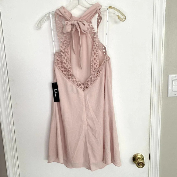 Lulus Any Sway, Shape Or Form Pink Lace Halter Shift Open Back Formal Dress - Picture 8 of 13